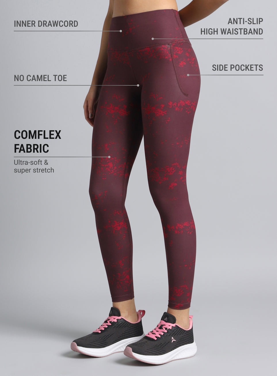 Women's Maroon Printed Train All Day COMFlex Tights