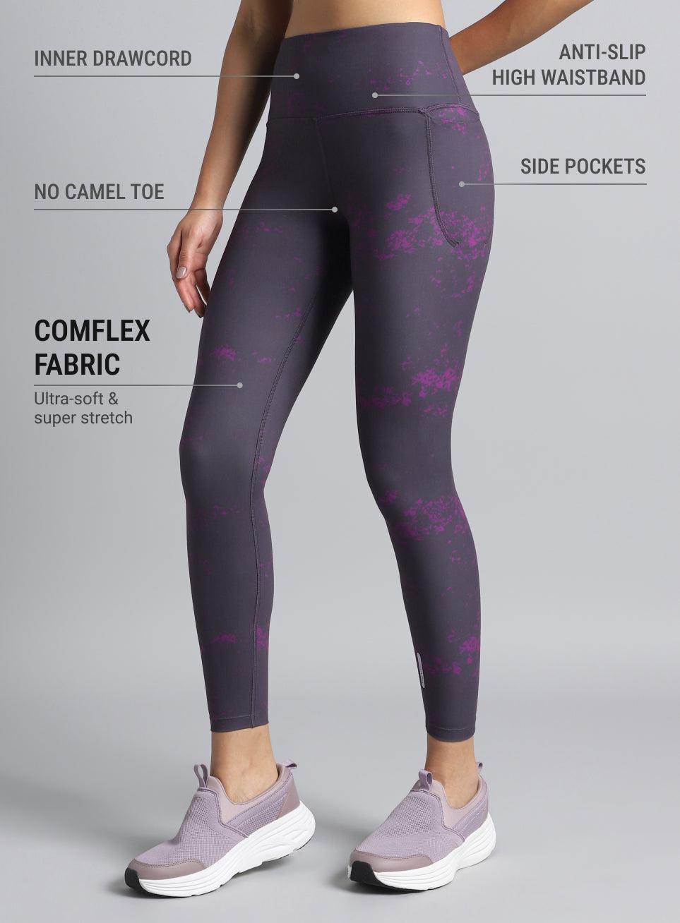 Women's Purple Printed Train All Day COMFlex Tights