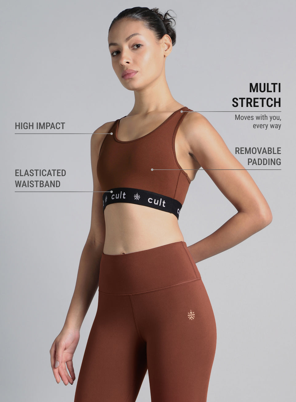 Women's Brown Move Easy High Support Sports Bra
