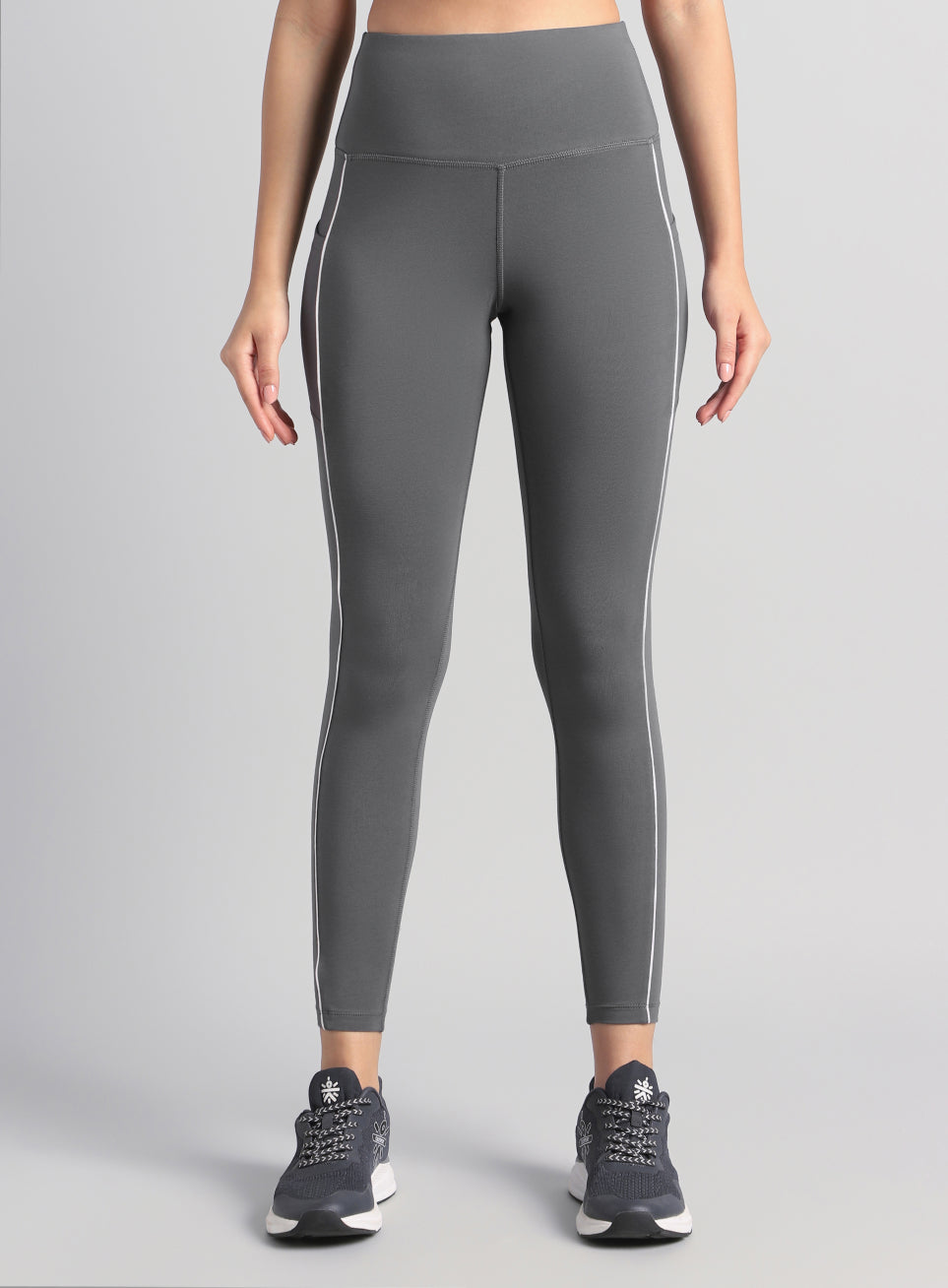 Women's Dark Grey Train and Flow Cotton Tights