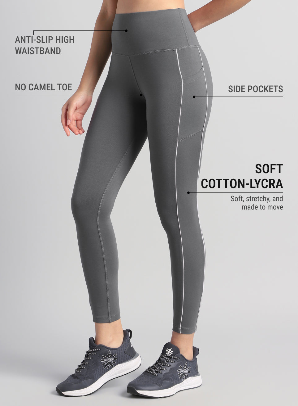 Women's Dark Grey Train and Flow Cotton Tights