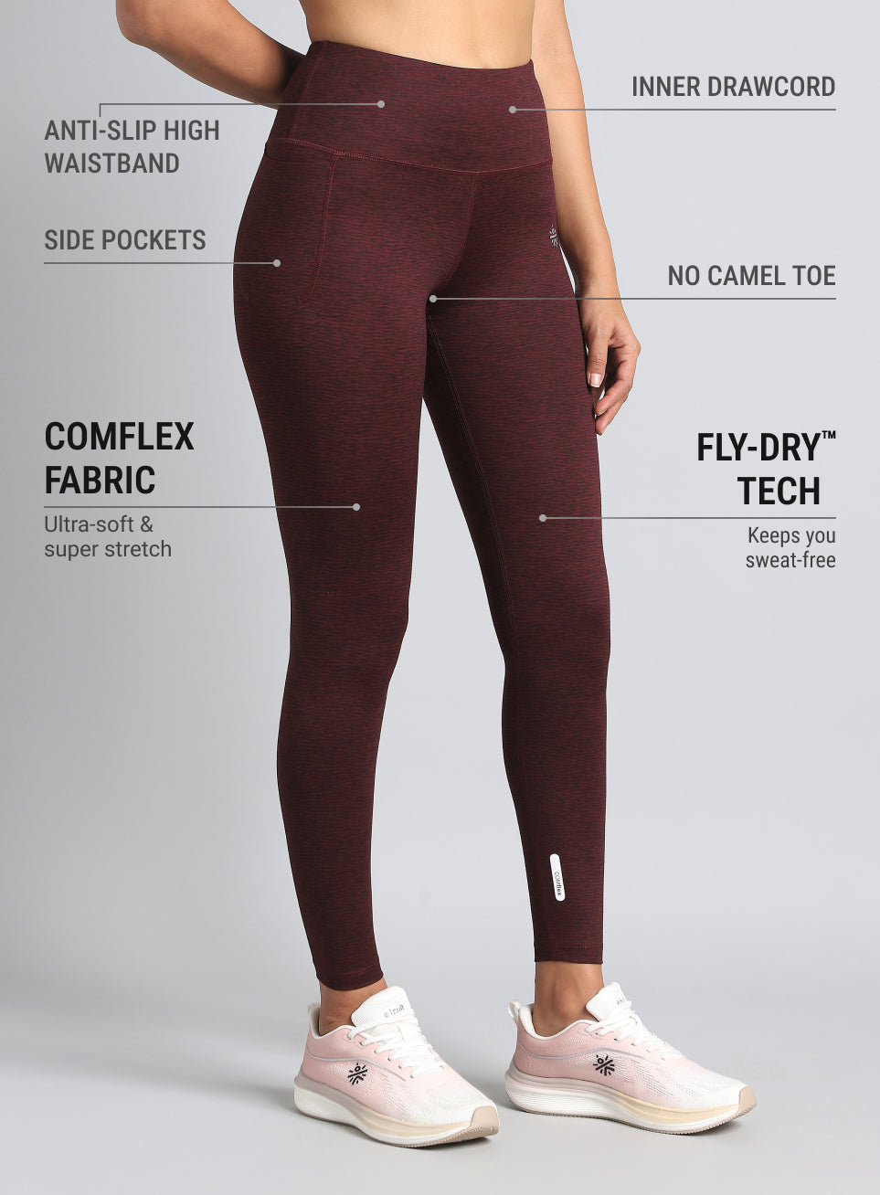 Women's Maroon Printed Train All Day COMFlex Tights
