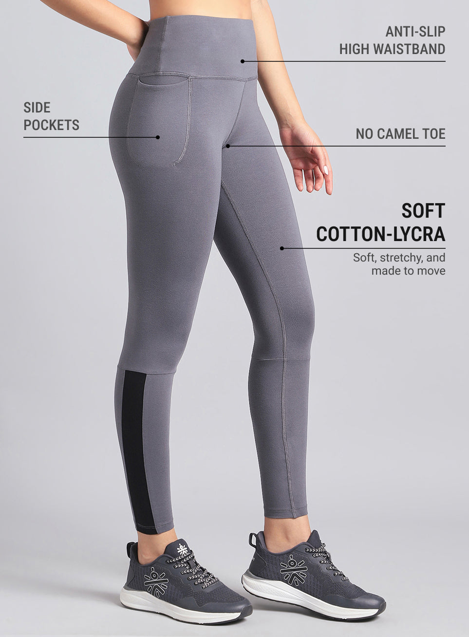 Women's Grey Step Up Cotton Tights