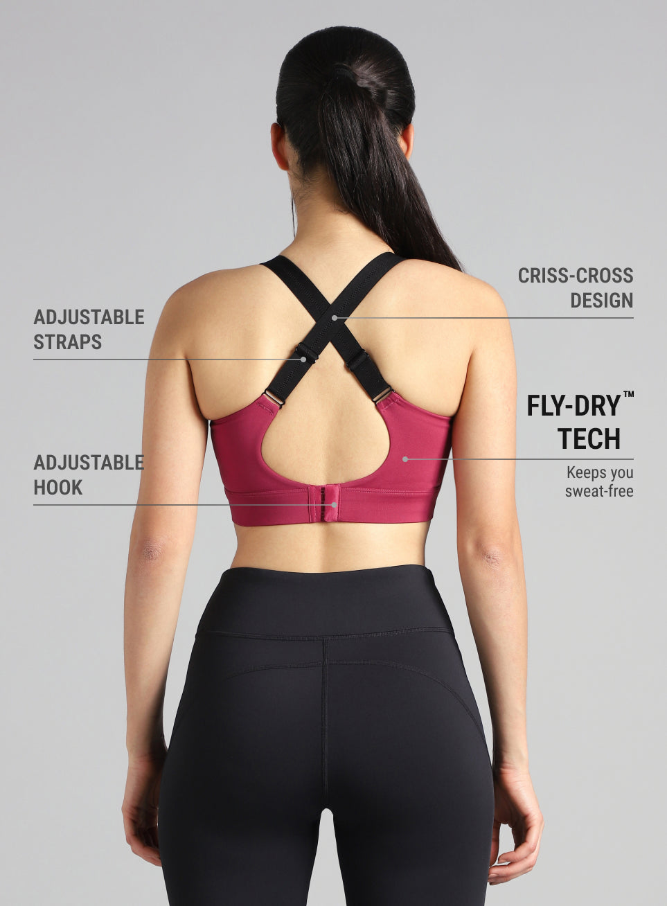 Women's Maroon High Impact Running Bra