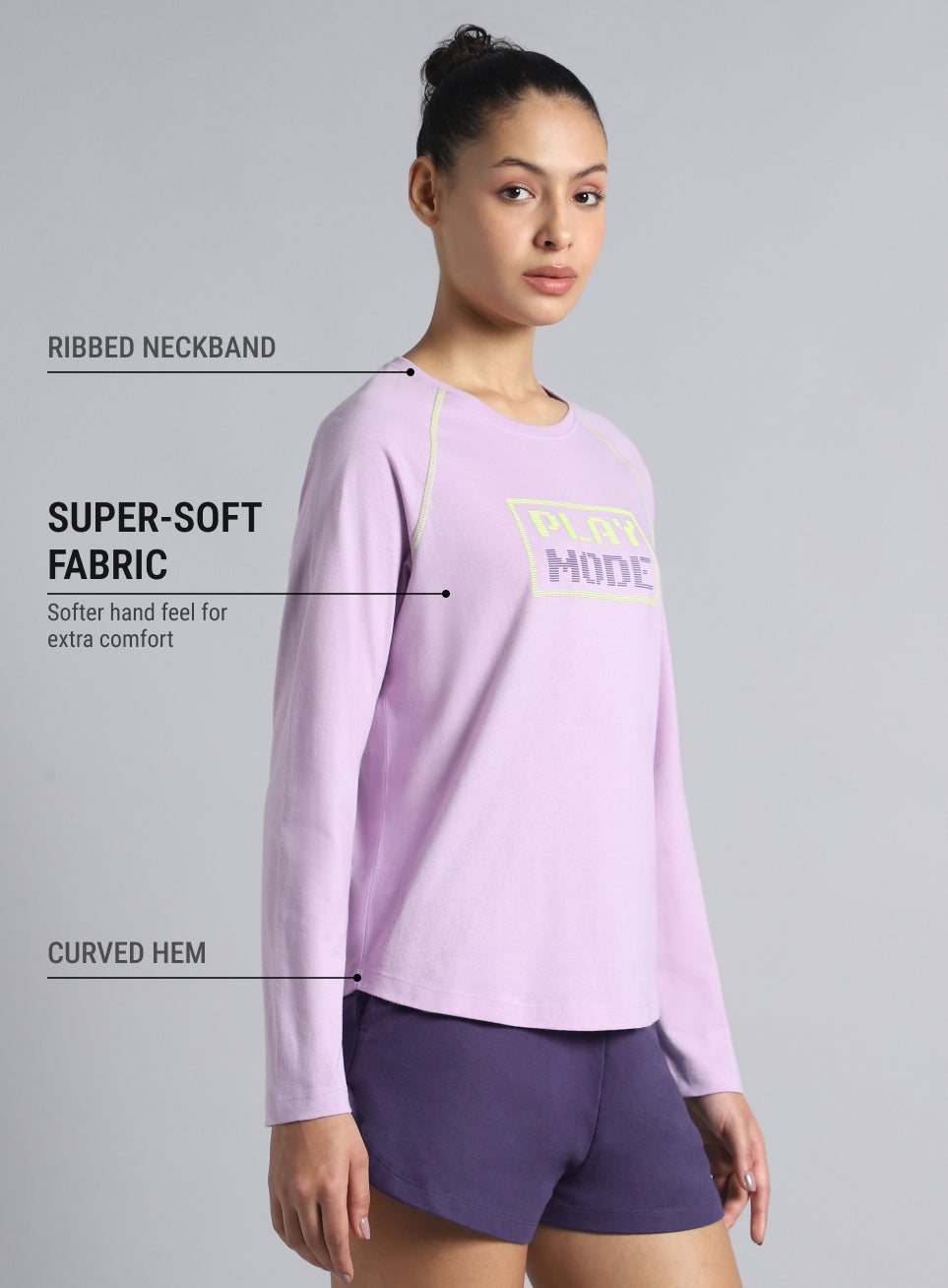 Women's Purple Play Mode Full Sleeve T-shirt