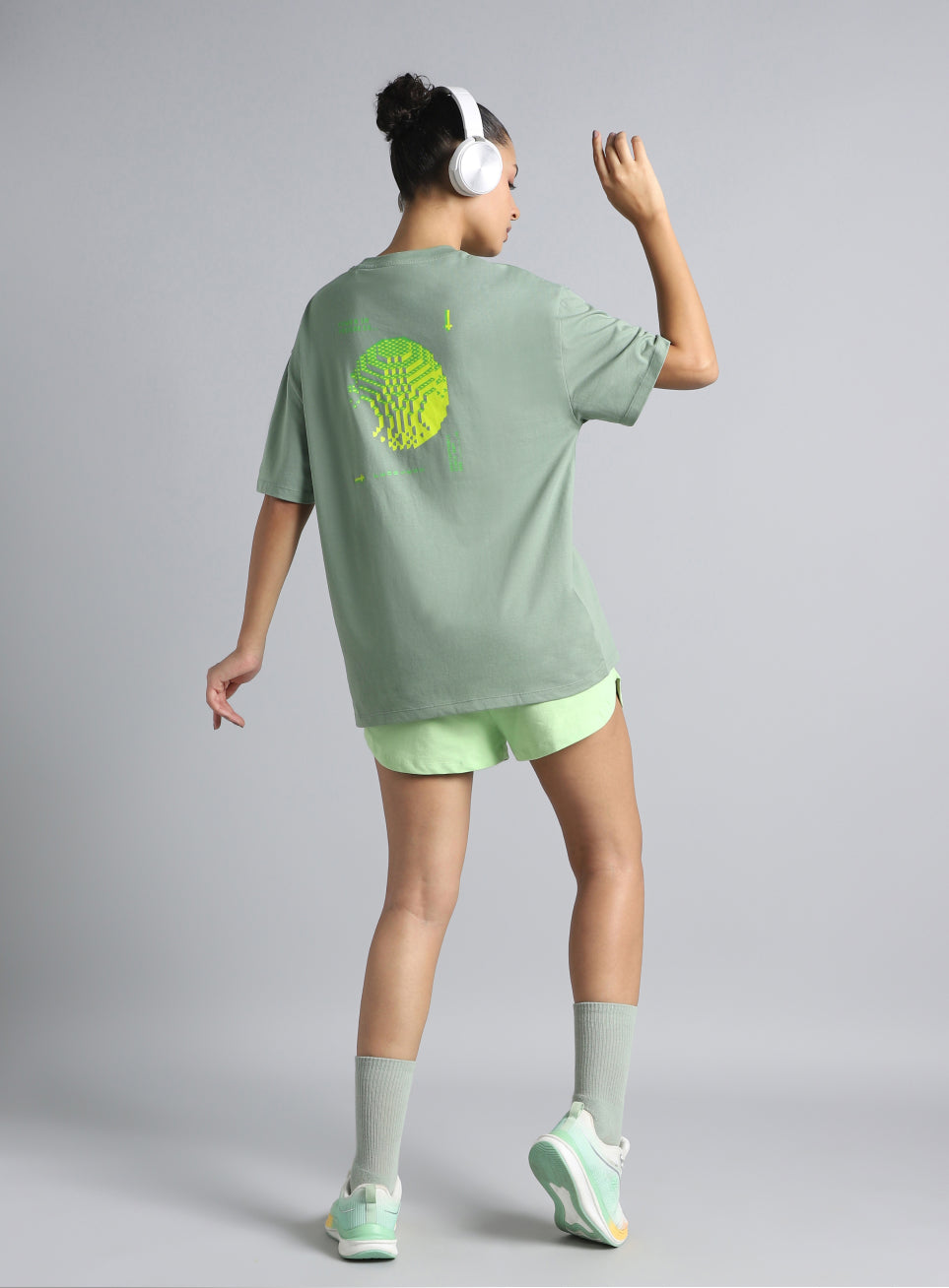 Women's Olive Oversized Graphic T-shirt