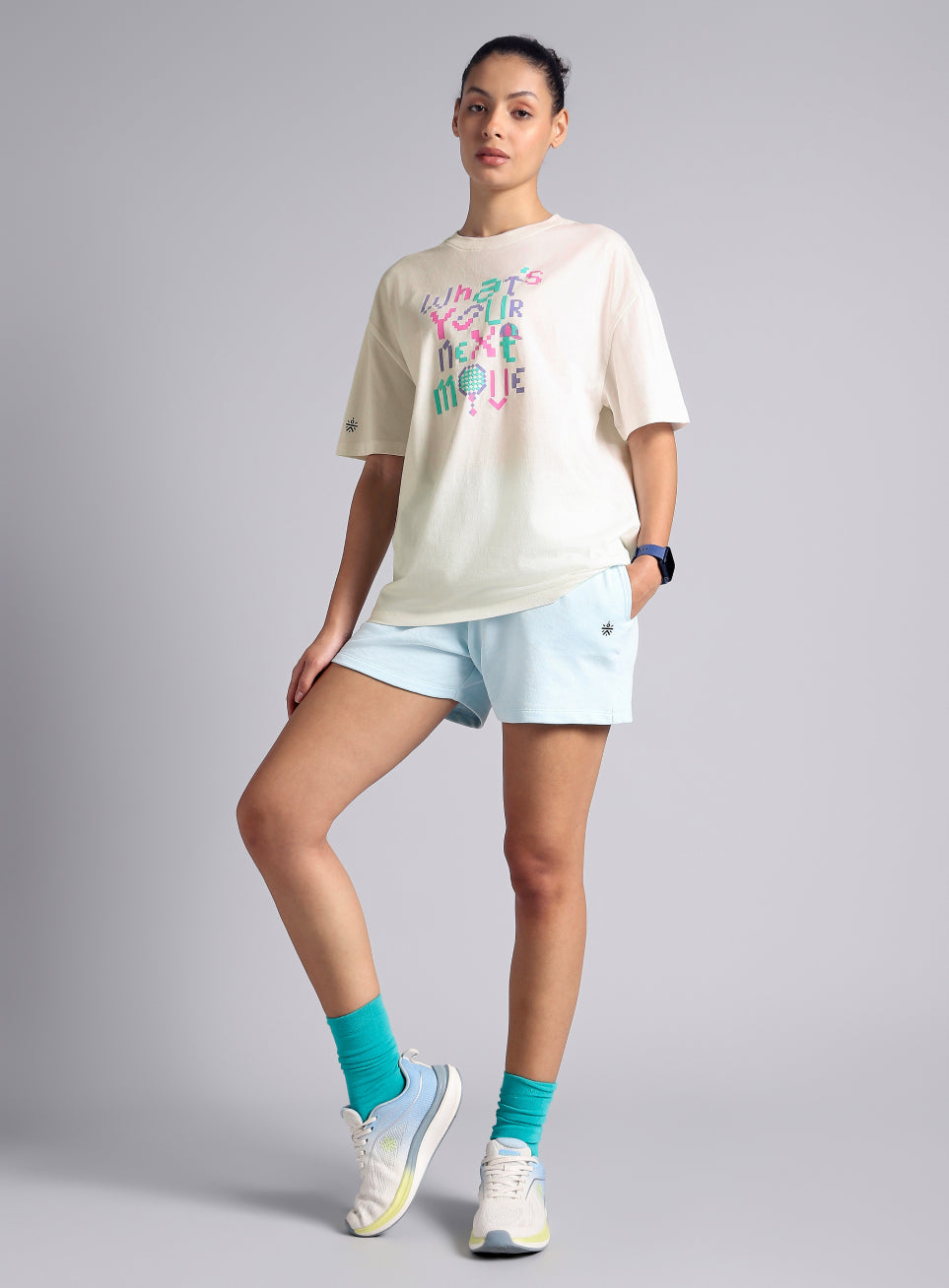 Women's Off White Sporty Graphic Oversized T-shirt