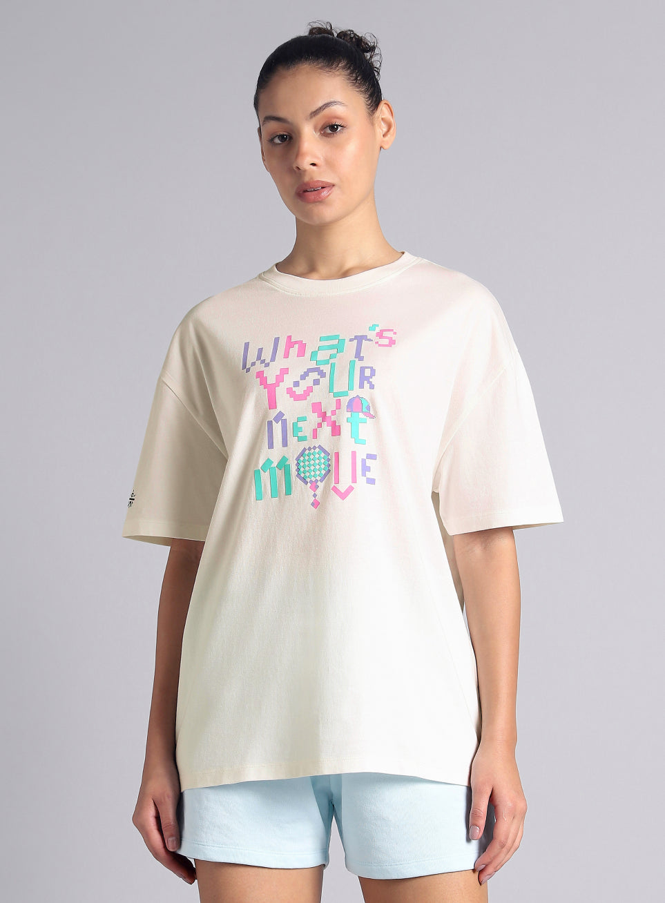 Women's Off White Sporty Graphic Oversized T-shirt