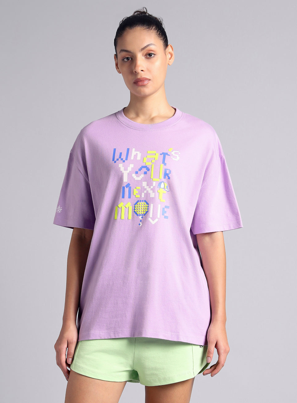 Women's Purple Sporty Graphic Oversized T-shirt