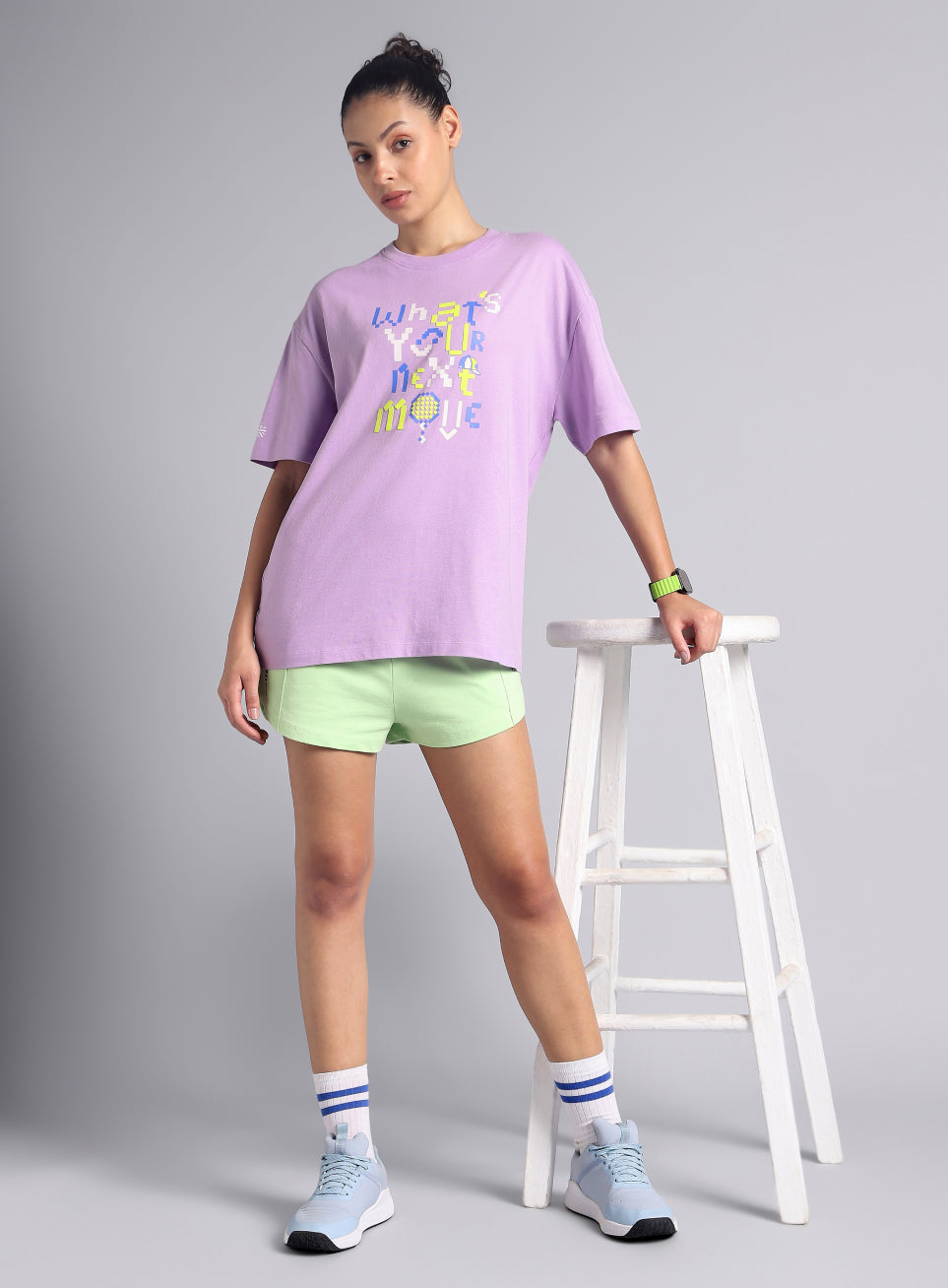 Women's Purple Sporty Graphic Oversized T-shirt