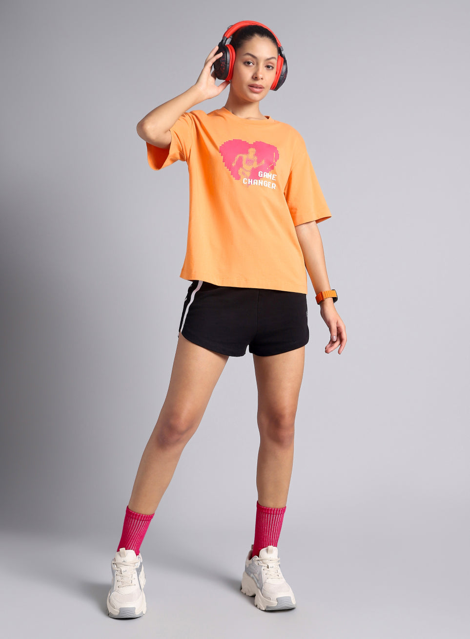 Women's Orange Graphic Relaxed Fit T-shirt