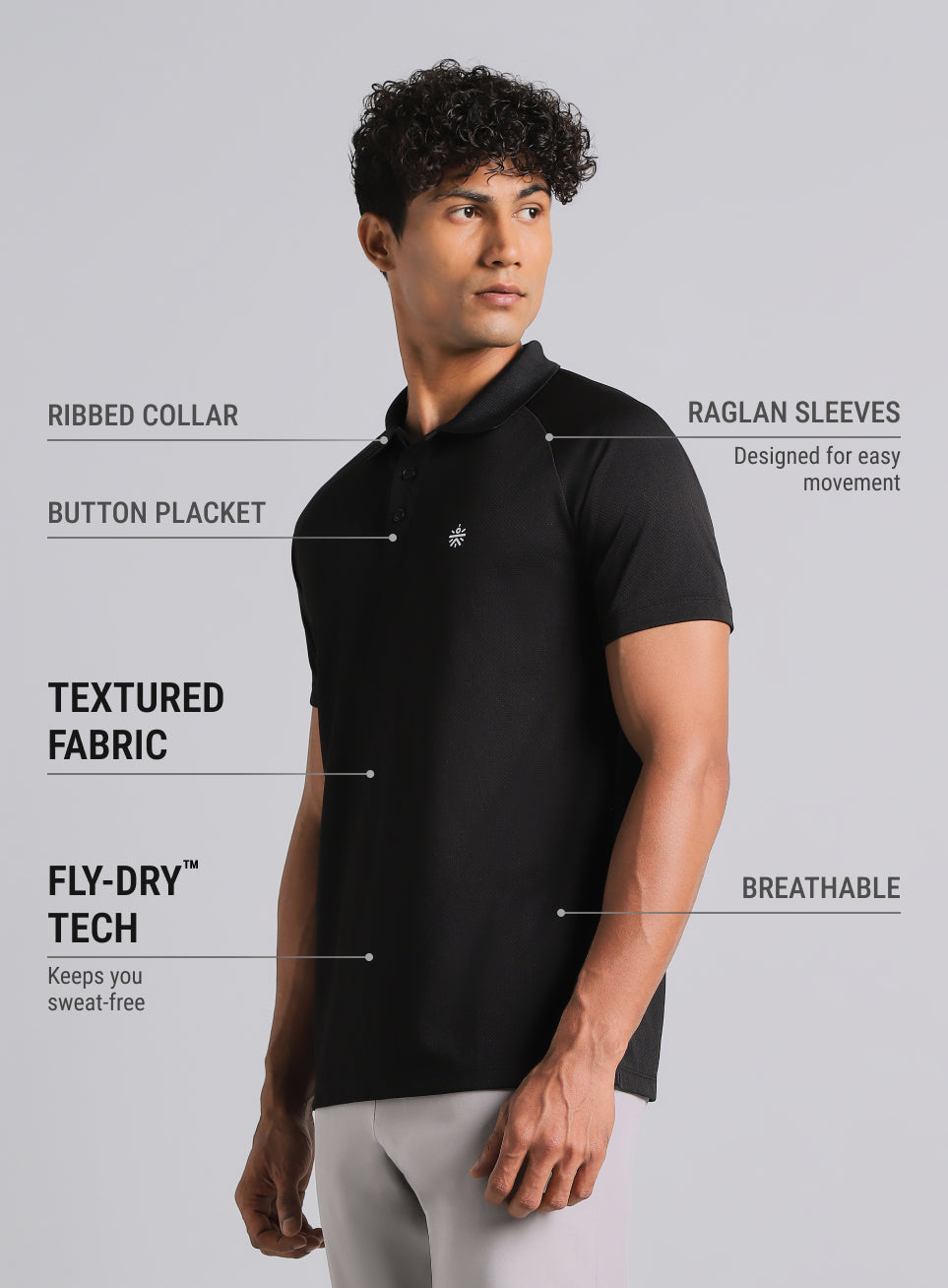 Men's Black High Energy Performance Polo T-shirt