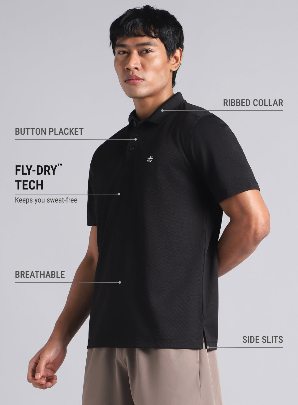Men's Black Performance Sculpted Polo T-shirt