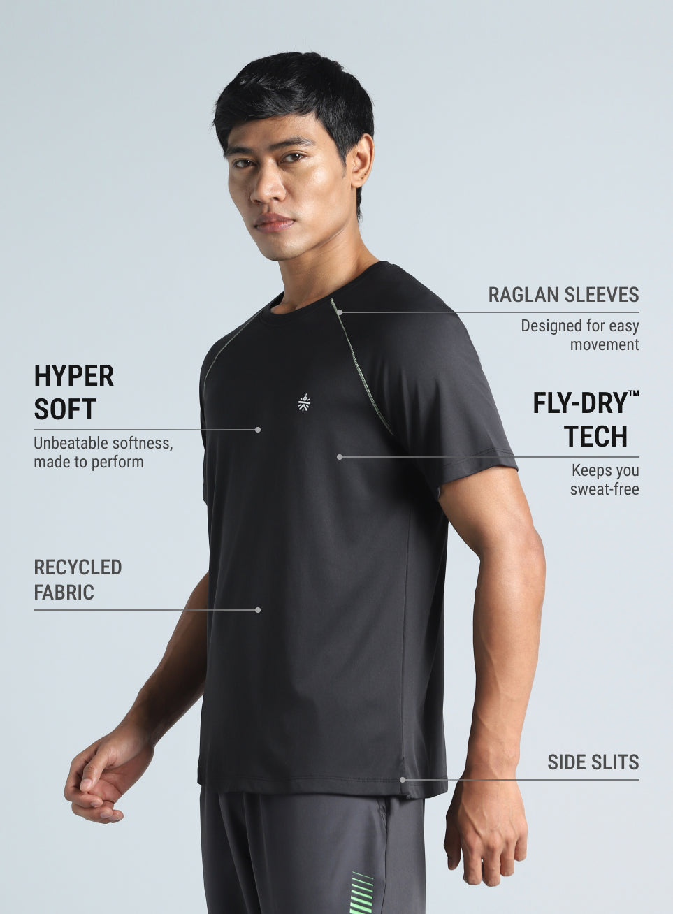 Men's Black All Day Active Recycled Poly Performance T-shirt