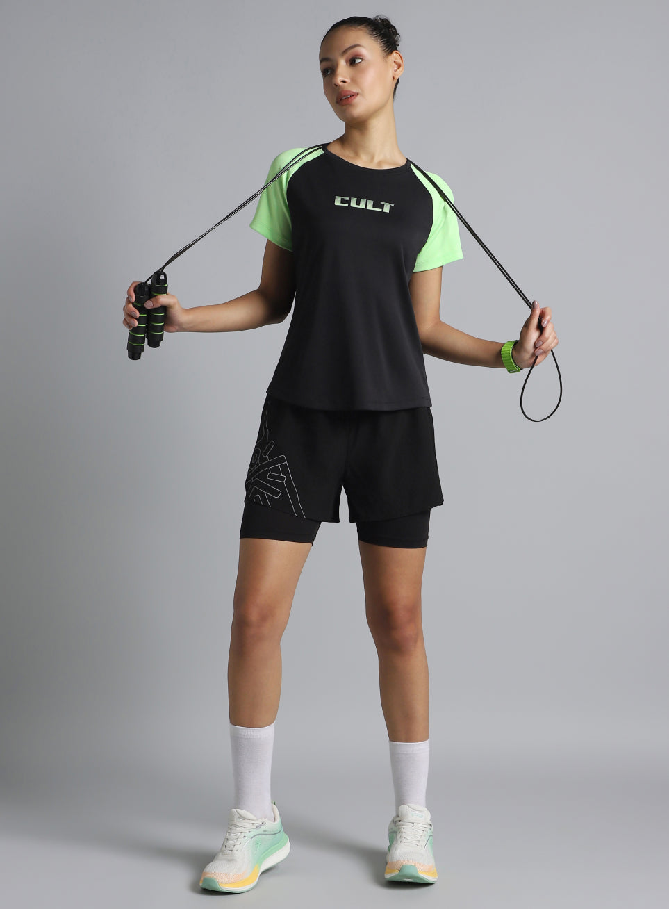 Women's Black Colourblock Training Recycled Poly T-shirt