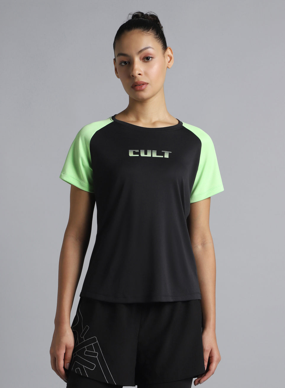 Women's Black Colourblock Training Recycled Poly T-shirt