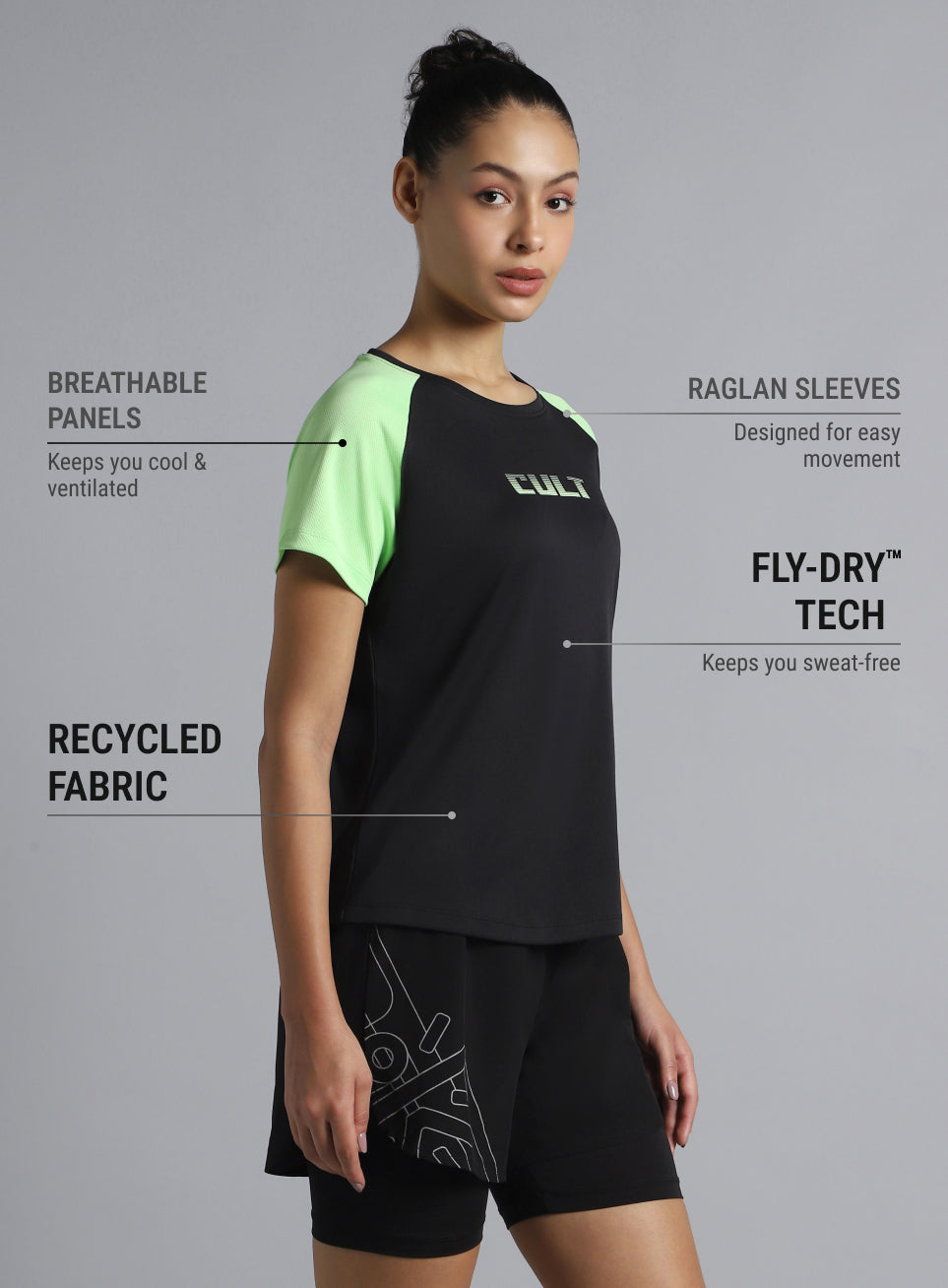 Women's Black Colourblock Training Recycled Poly T-shirt