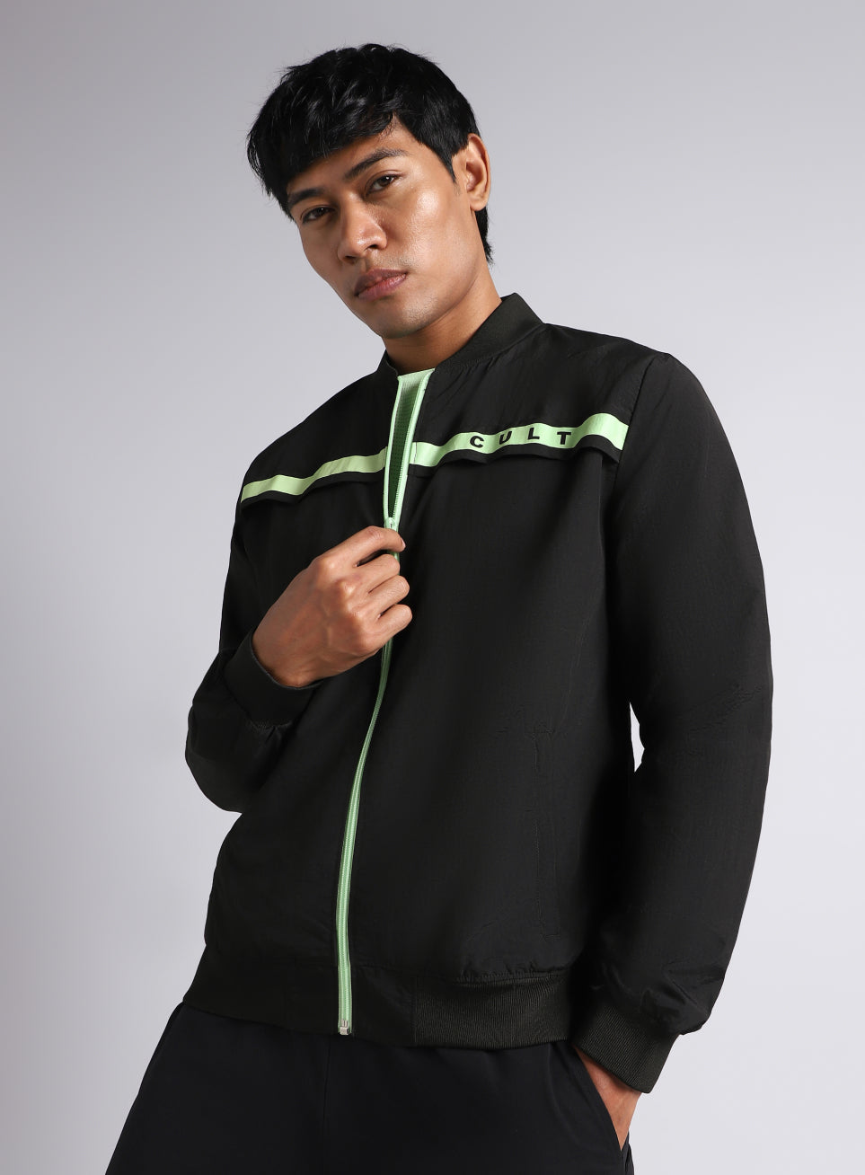 Men's Black & Green Bomber Jacket