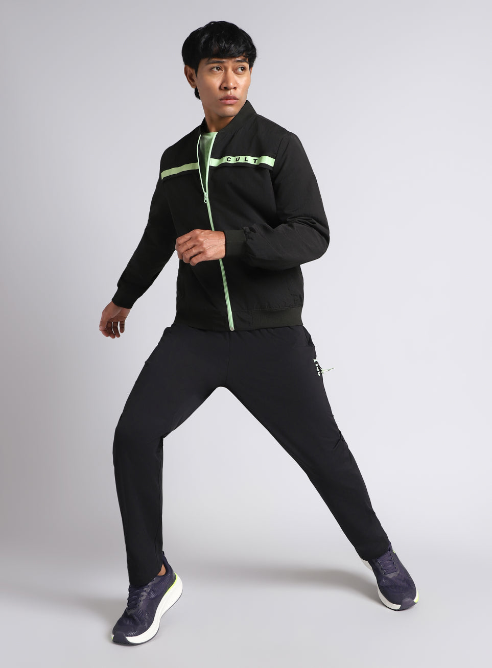 Men's Black & Green Bomber Jacket