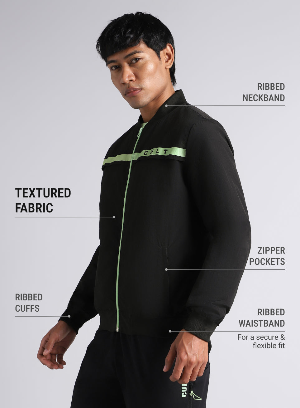 Men's Black & Green Bomber Jacket