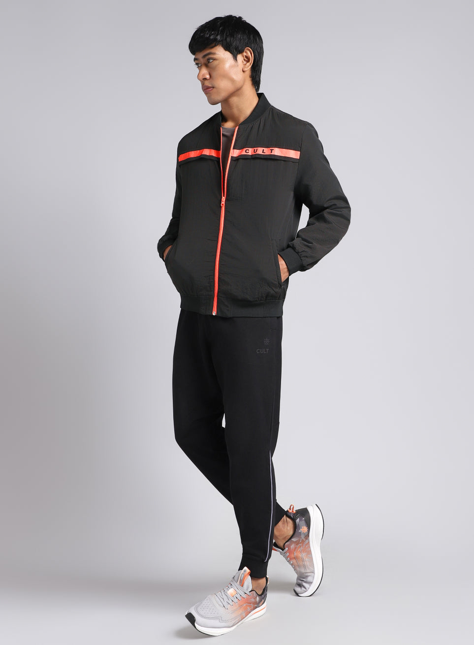 Men's Black & Orange Bomber Jacket