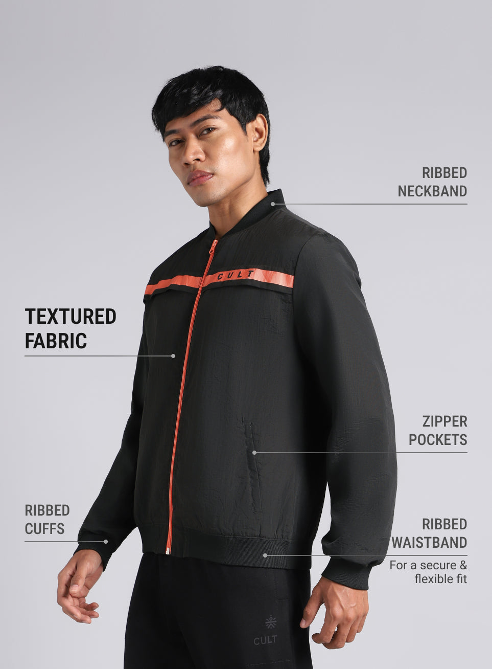 Men's Black & Orange Bomber Jacket