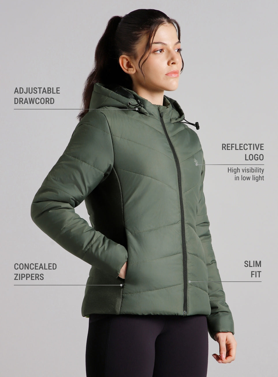 Women's Olive Puffer Jacket