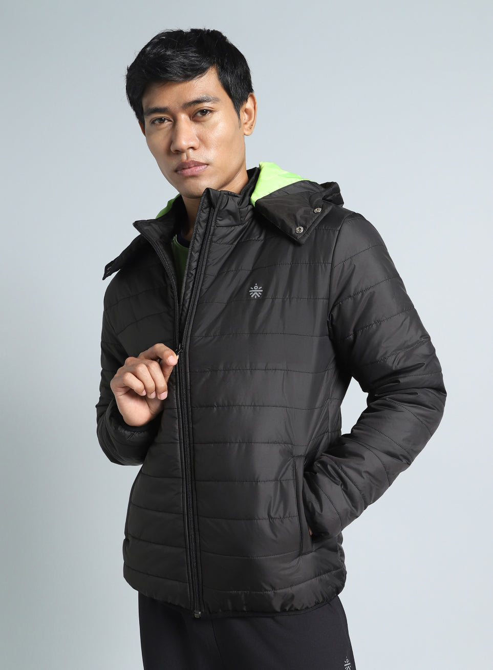Men's Black Detachable Hoodie Puffer Jacket