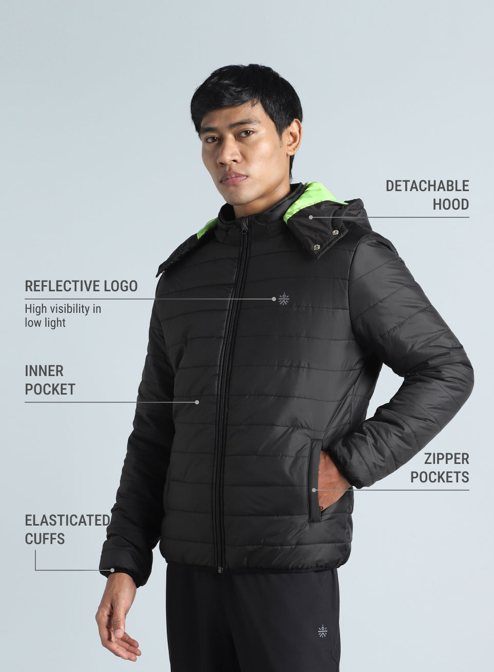 Men's Black Detachable Hoodie Puffer Jacket