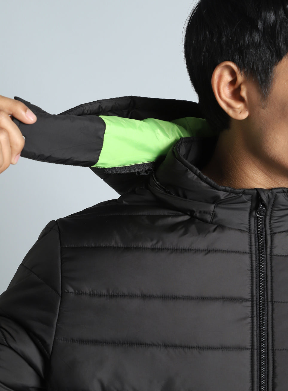 Men's Black Detachable Hoodie Puffer Jacket