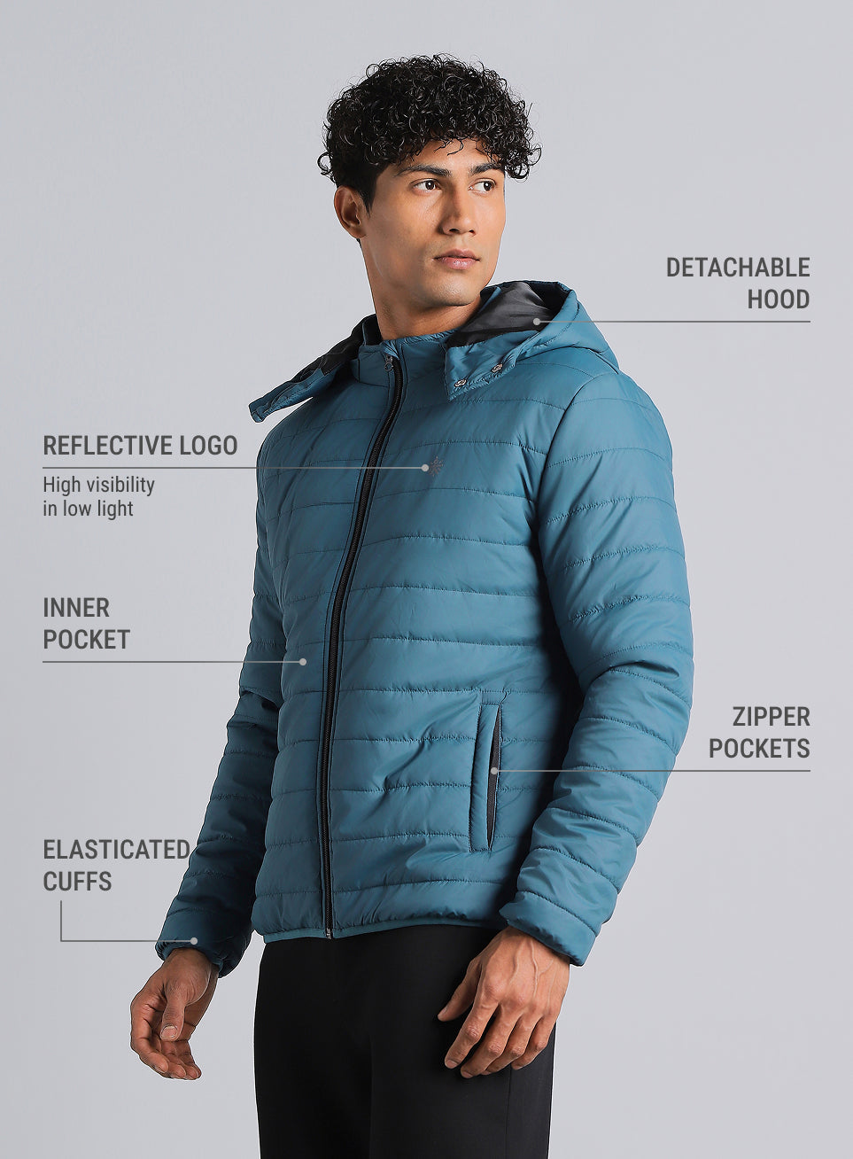 Men's Navy Detachable Hoodie Puffer Jacket