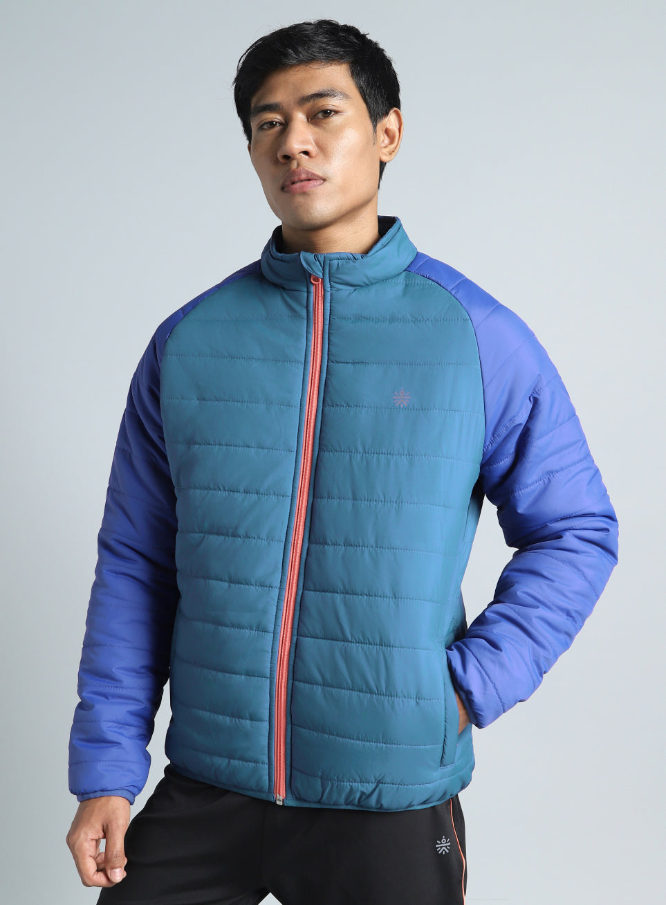 Men's Blue Colorblock Puffer Jacket