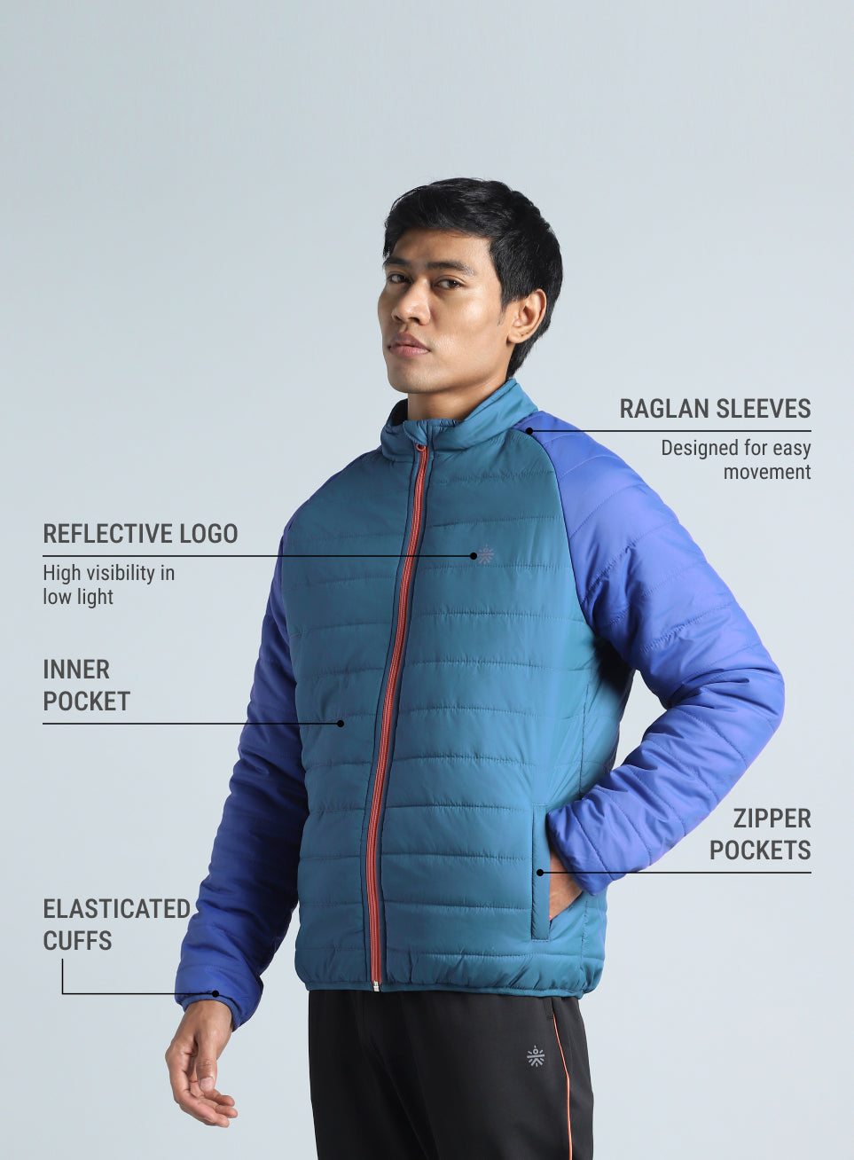Men's Blue Colorblock Puffer Jacket
