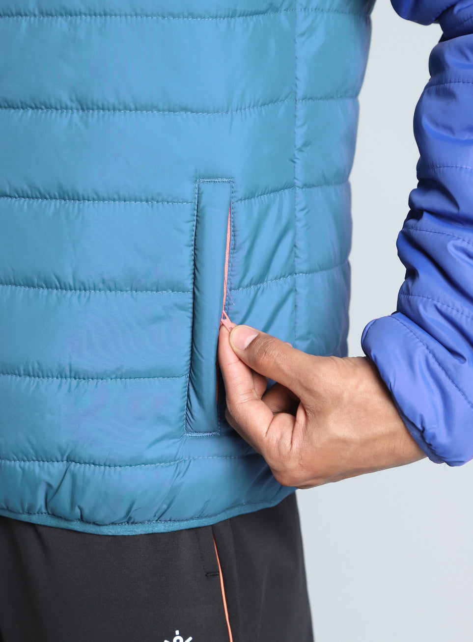 Men's Blue Colorblock Puffer Jacket