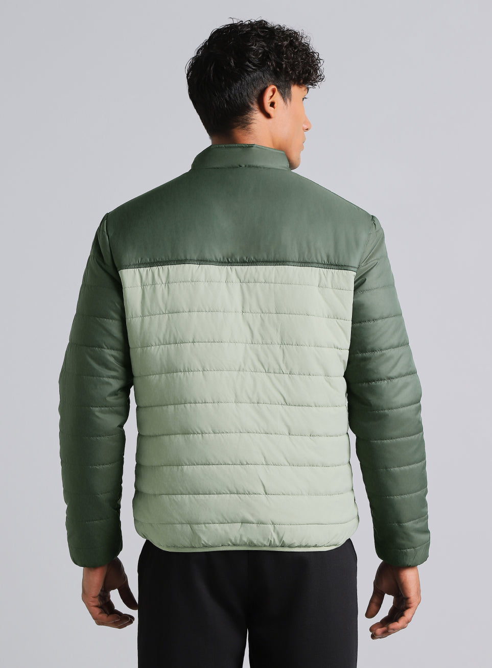Men's Dark Green Colourblock Puffer Jacket
