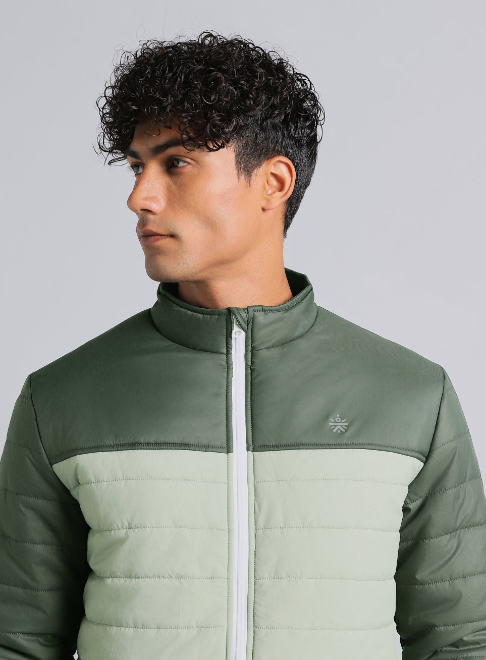 Men's Dark Green Colourblock Puffer Jacket