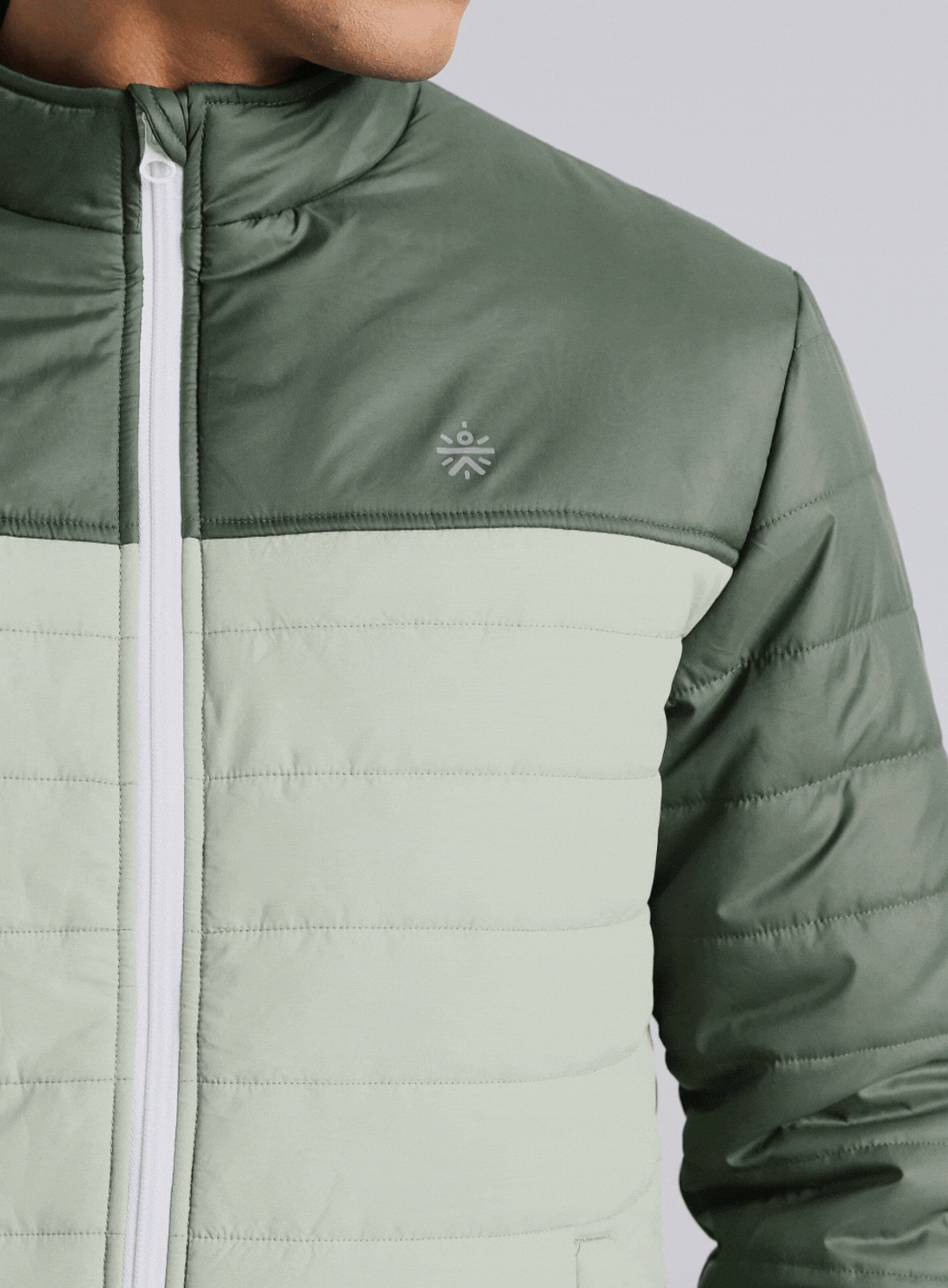 Men's Dark Green Colourblock Puffer Jacket