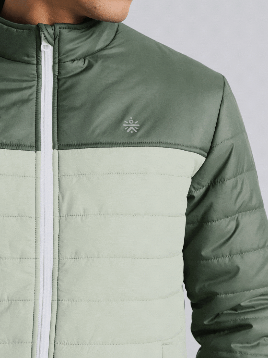 Men's Dark Green Colourblock Puffer Jacket