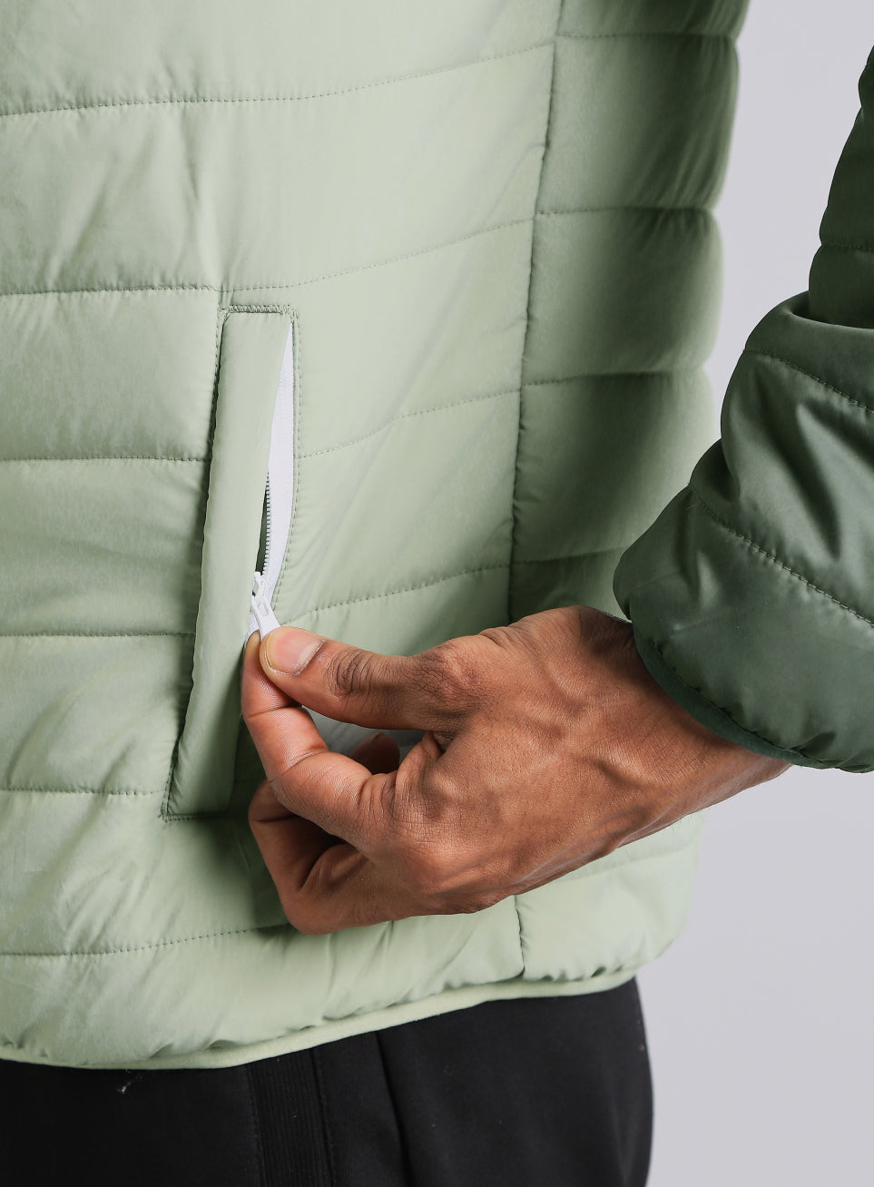 Men's Dark Green Colourblock Puffer Jacket