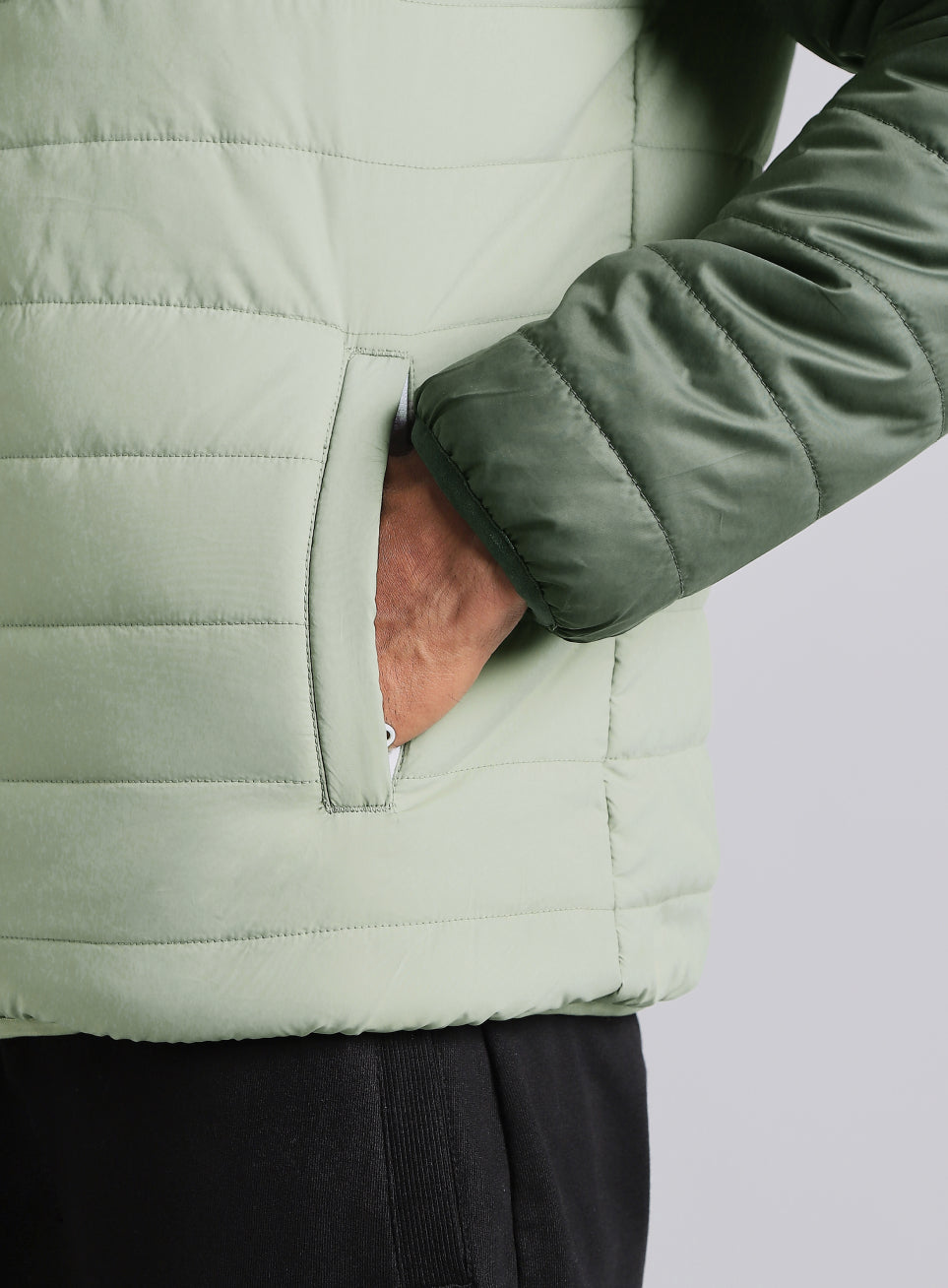 Men's Dark Green Colourblock Puffer Jacket