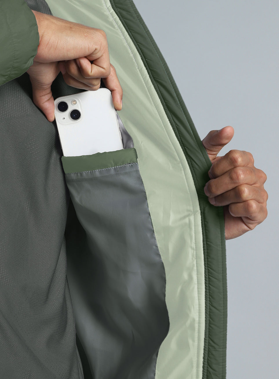 Men's Dark Green Colourblock Puffer Jacket