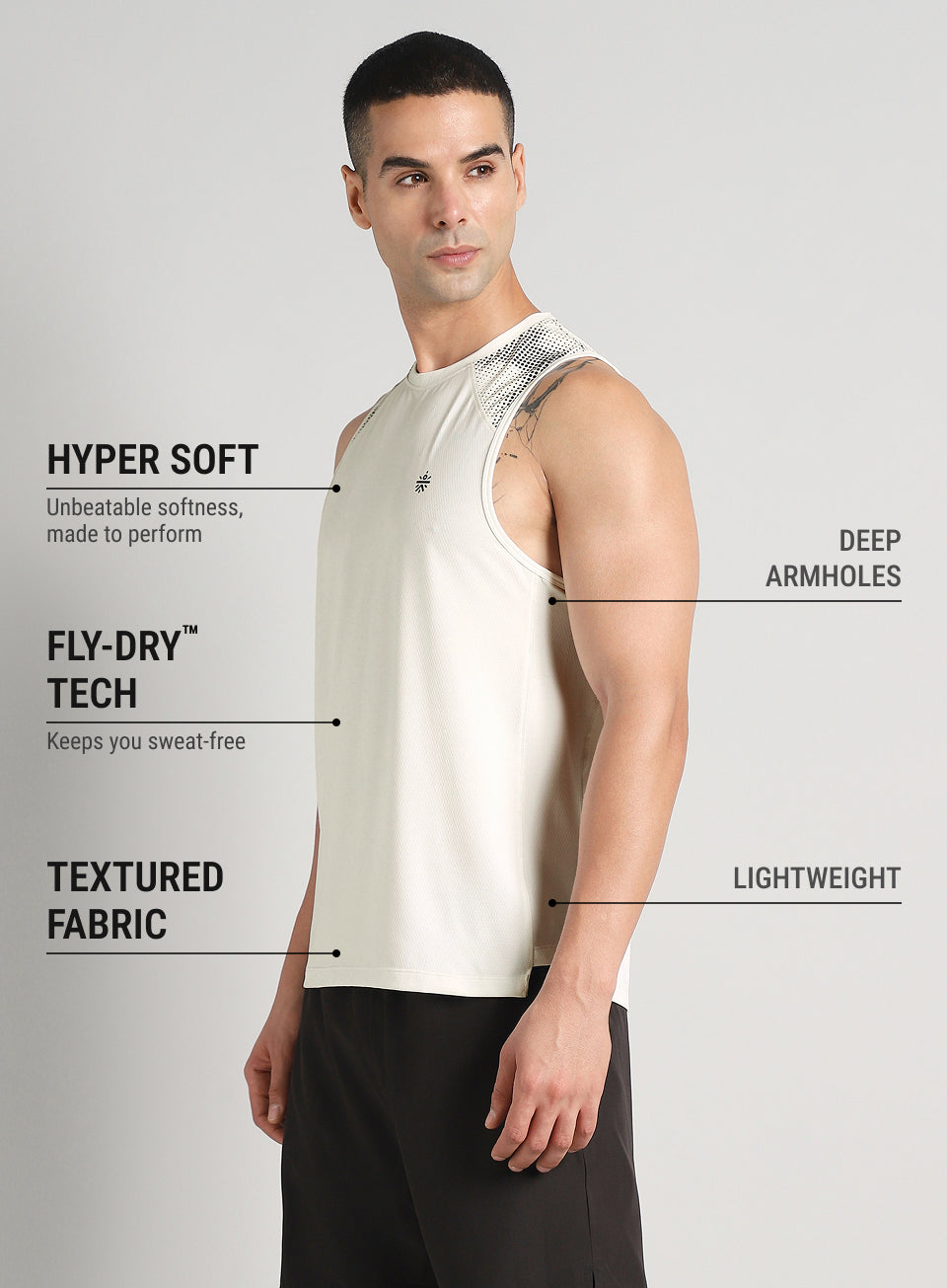 Men's Off White Training Muscle Tank