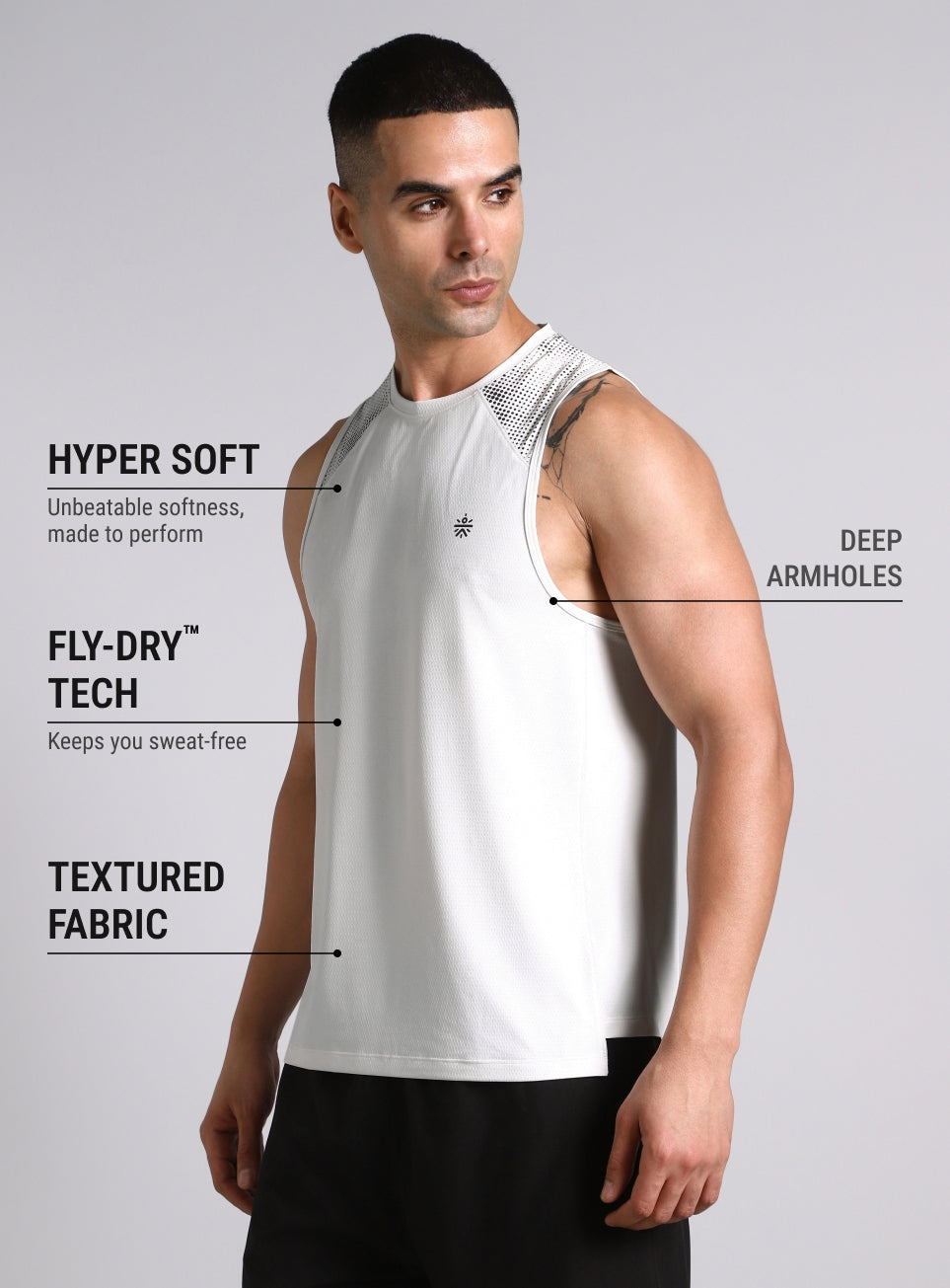 Men's Off White Training Muscle Tank