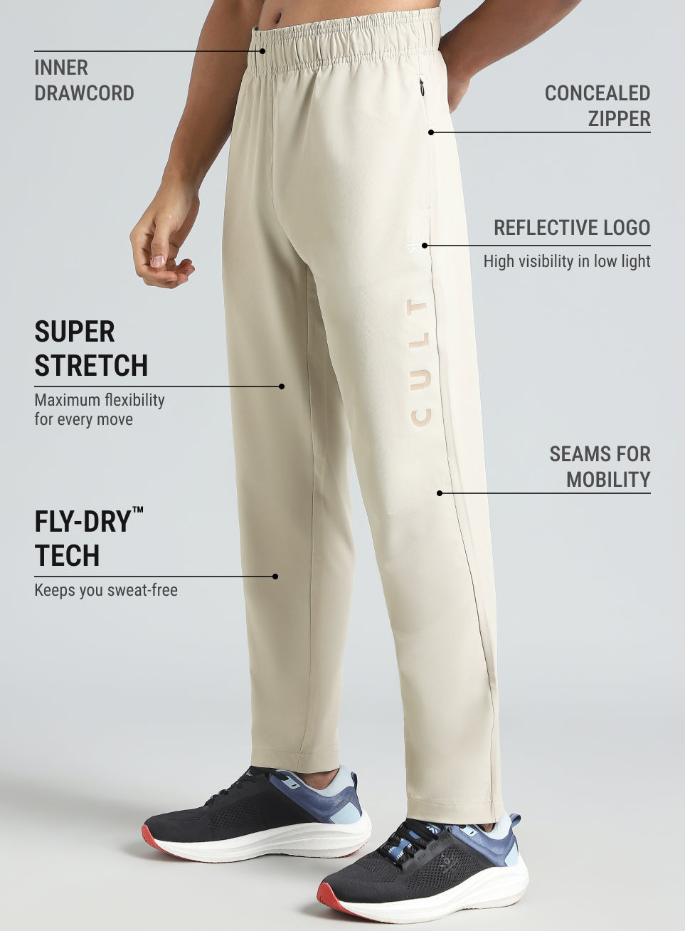 Men's Grey Pace Up Running Trackpants