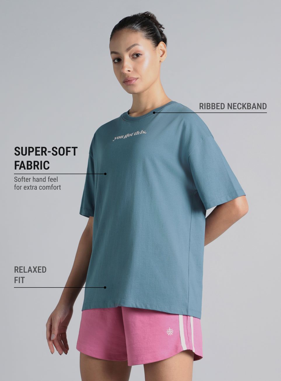 Women's Blue You Got This Puff Print Peach Oversized T-shirt