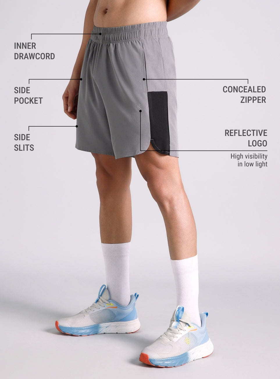 Men's Grey Pace Up Runner's Shorts