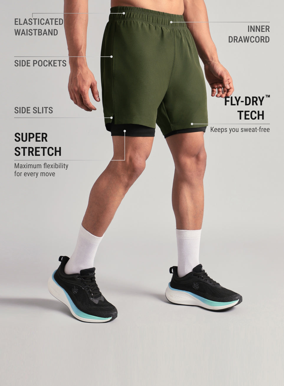 Men's Run Elevate Olive Integrated Shorts