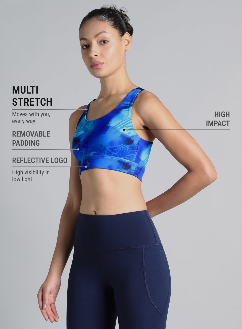 Women's Blue Printed High Impact Training Bra