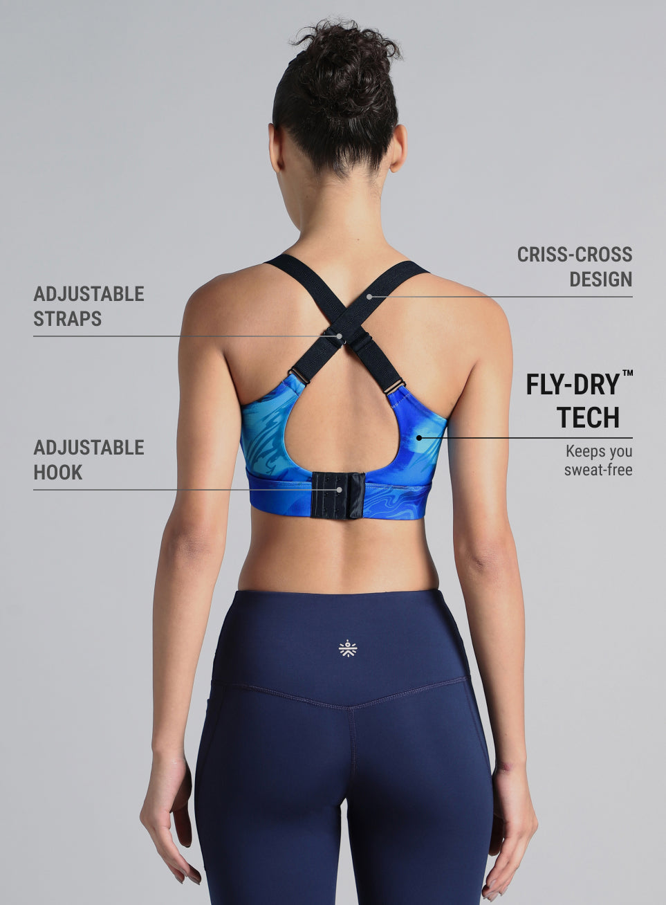 Women's Blue Printed High Impact Training Bra