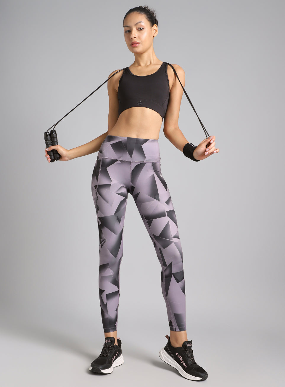 Women's Black Feel the Beat Printed Tights